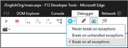 F12 developer tools debugger tab.