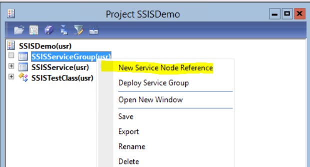 Right clicking the new service node reference.