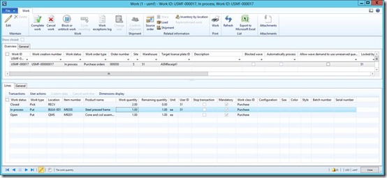 Work order with multiple put lines.