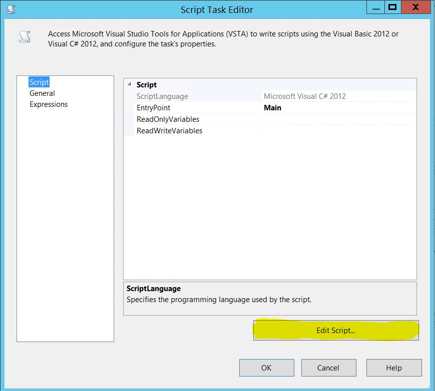 Script task editor.