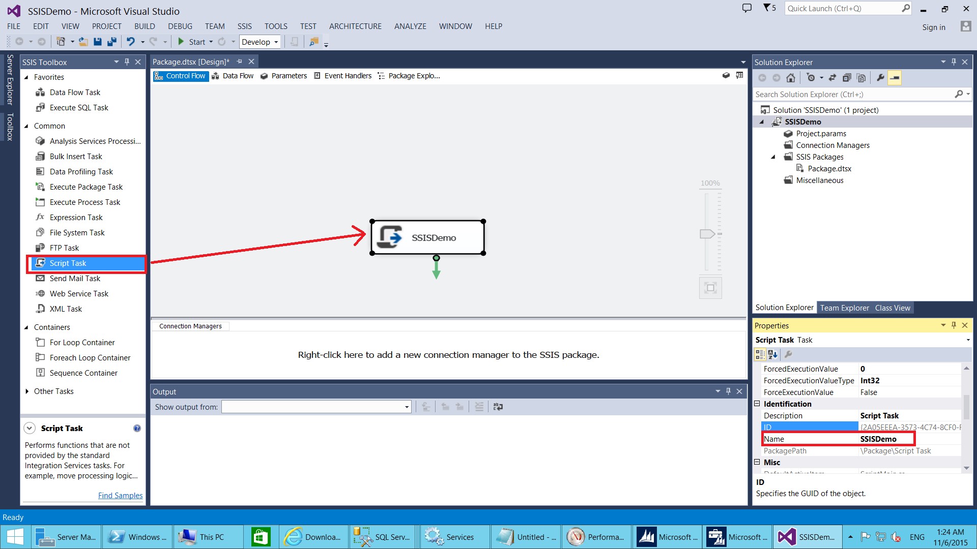 Naming the saving a scrip task to your package.