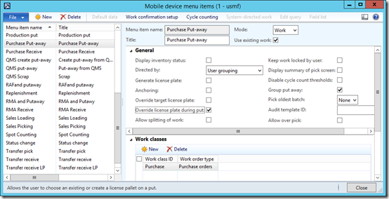 Mobile device menu items.