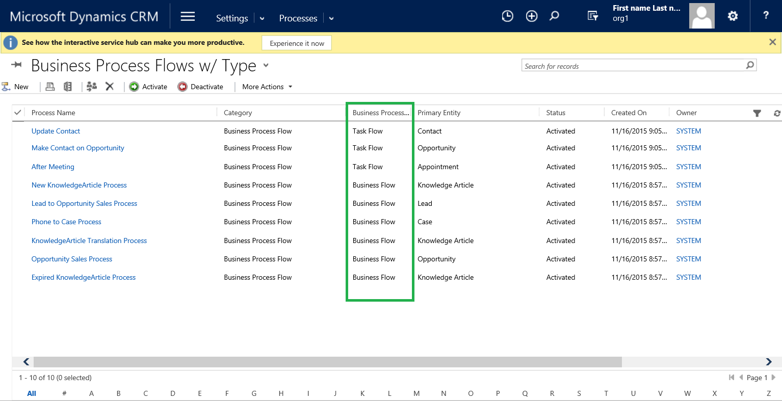Business process flows with type.