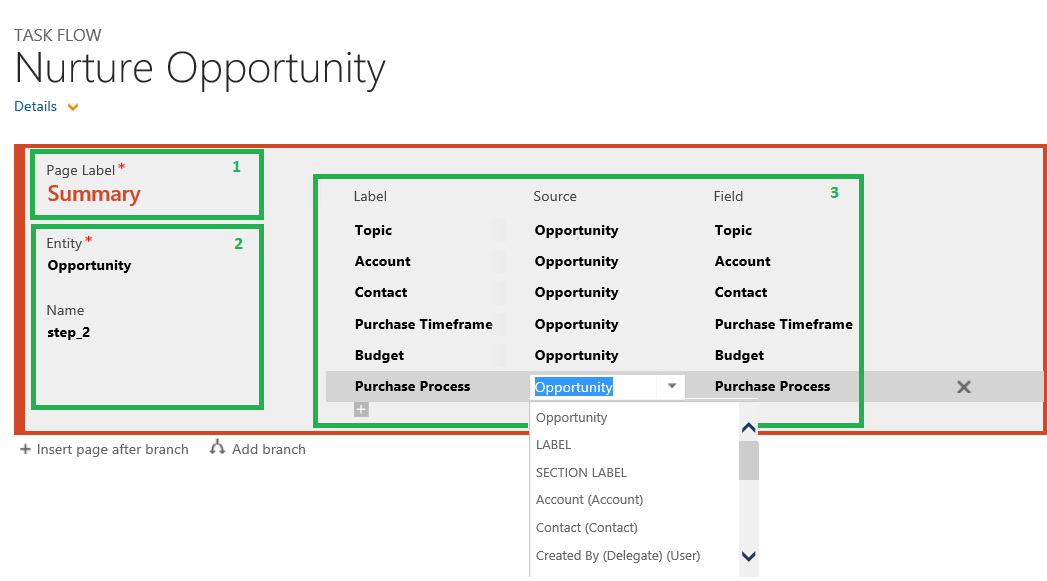 Task flow. Three areas of interest for each page.