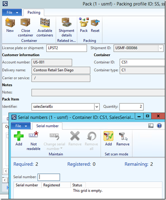 Serial numbers at packing.