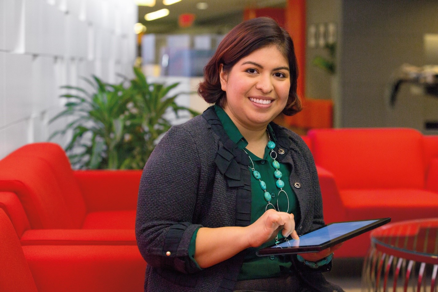 a person in a red shirt