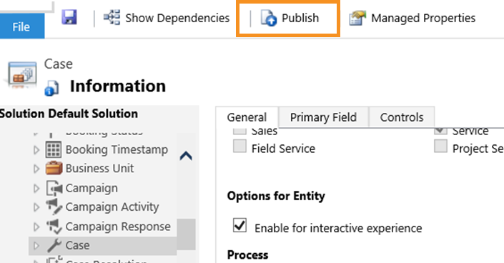 Click Publish to publish your changes