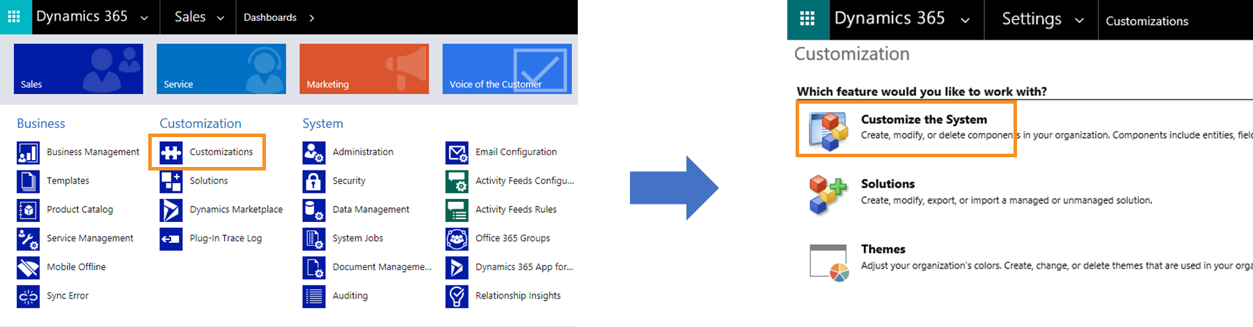 Navigate to Customize the System