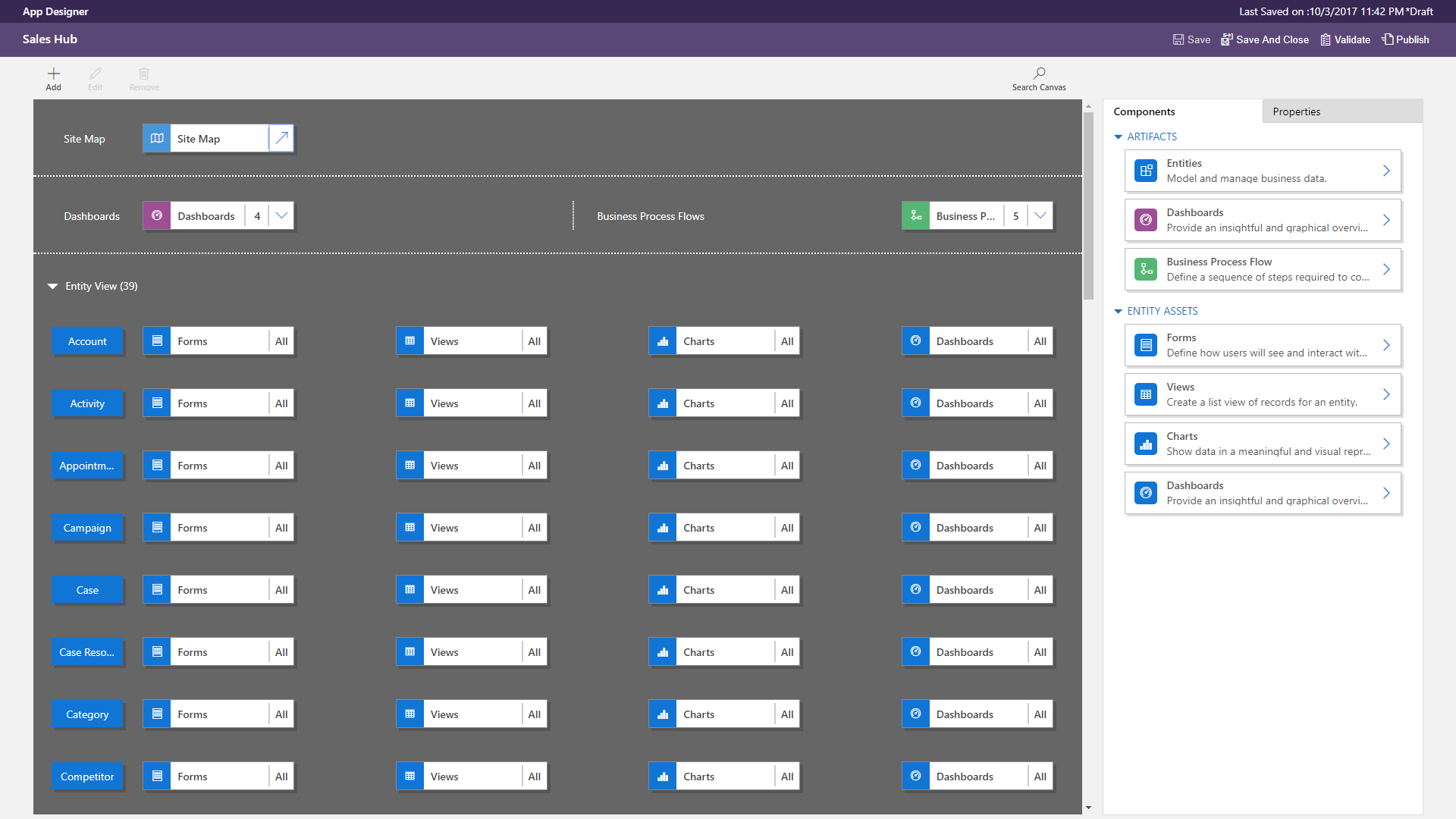 Edit sitemap with app designer