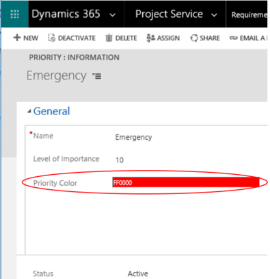 Set the Priority Color on Priority entity