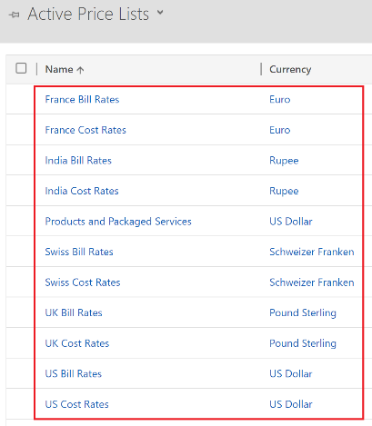 Verify the bill and costs rate of the price lists