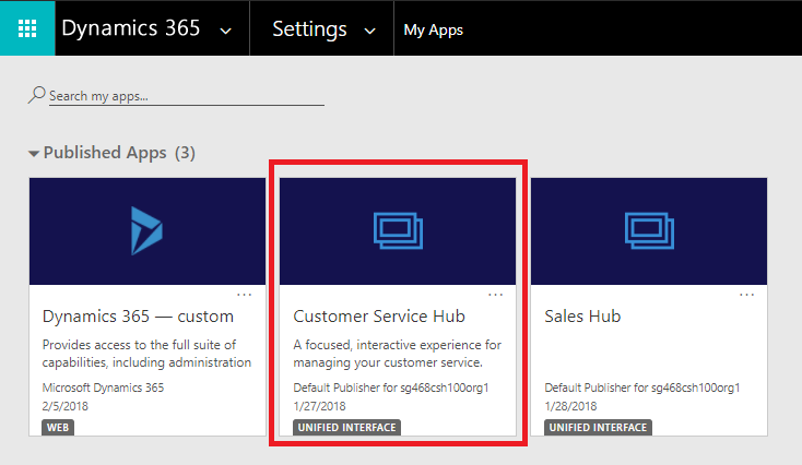 Launch Customer Service Hub app from My Apps