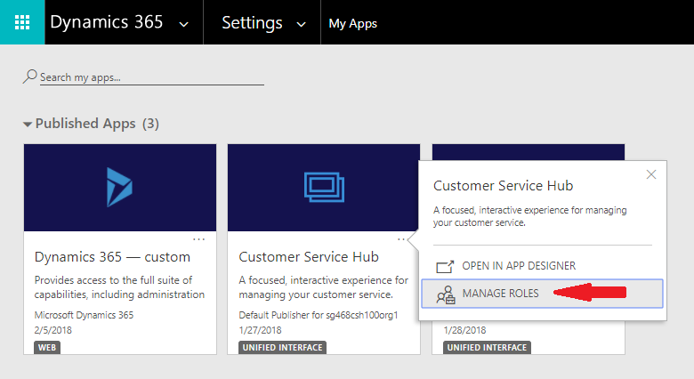 Manage roles from the My Apps page