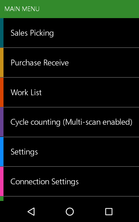 Demo mode Menu Items