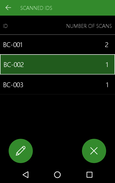 Two buttons activating upon selecting a scanned ID