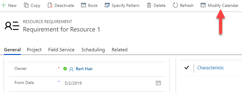 Modify the calendar of a requirement in a requirement group
