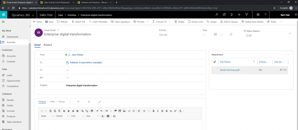 Draft email with quote
