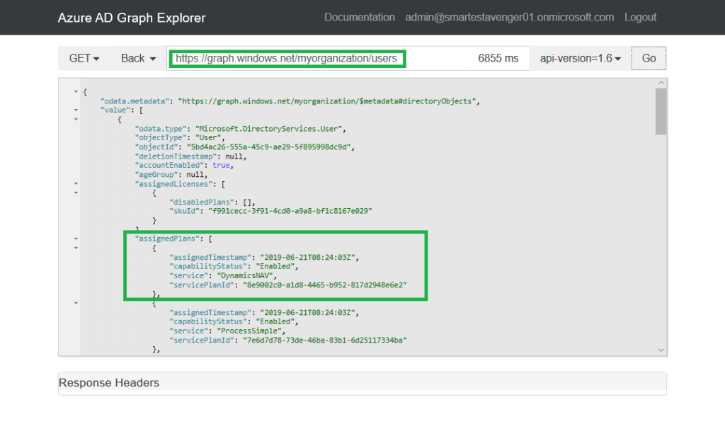 Service Plan in AAD Graph