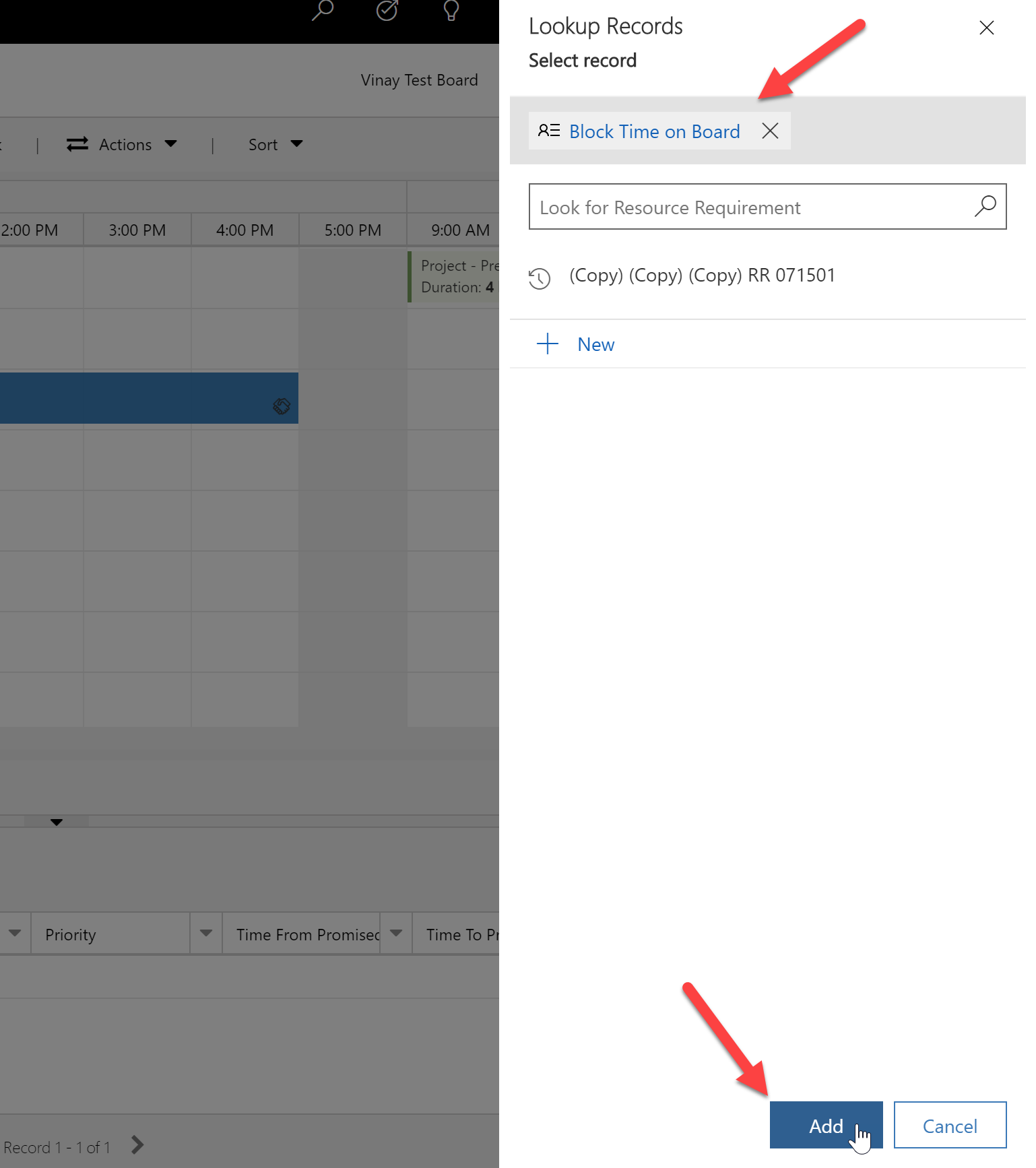 Select requirement in the flyout panel created earlier