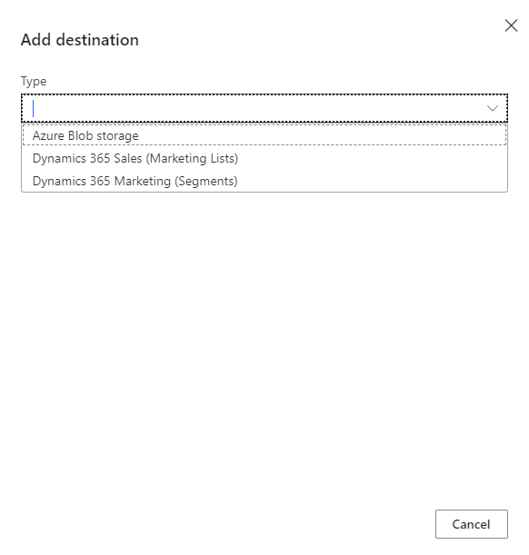 Customer Insights Add Destination Options