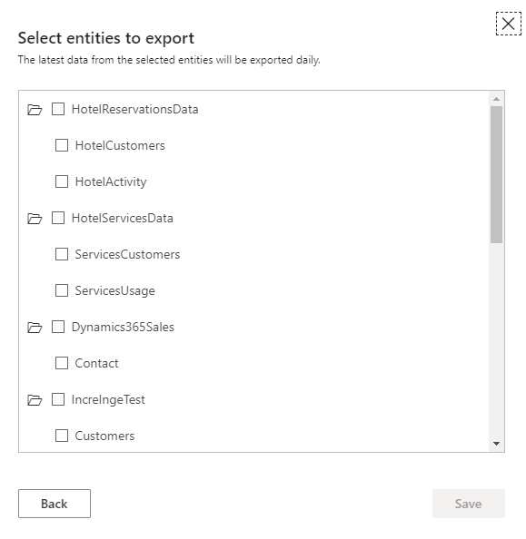 Export Destinations Select Entities