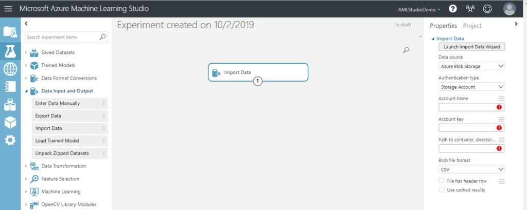 Azure ML Studio Canvas