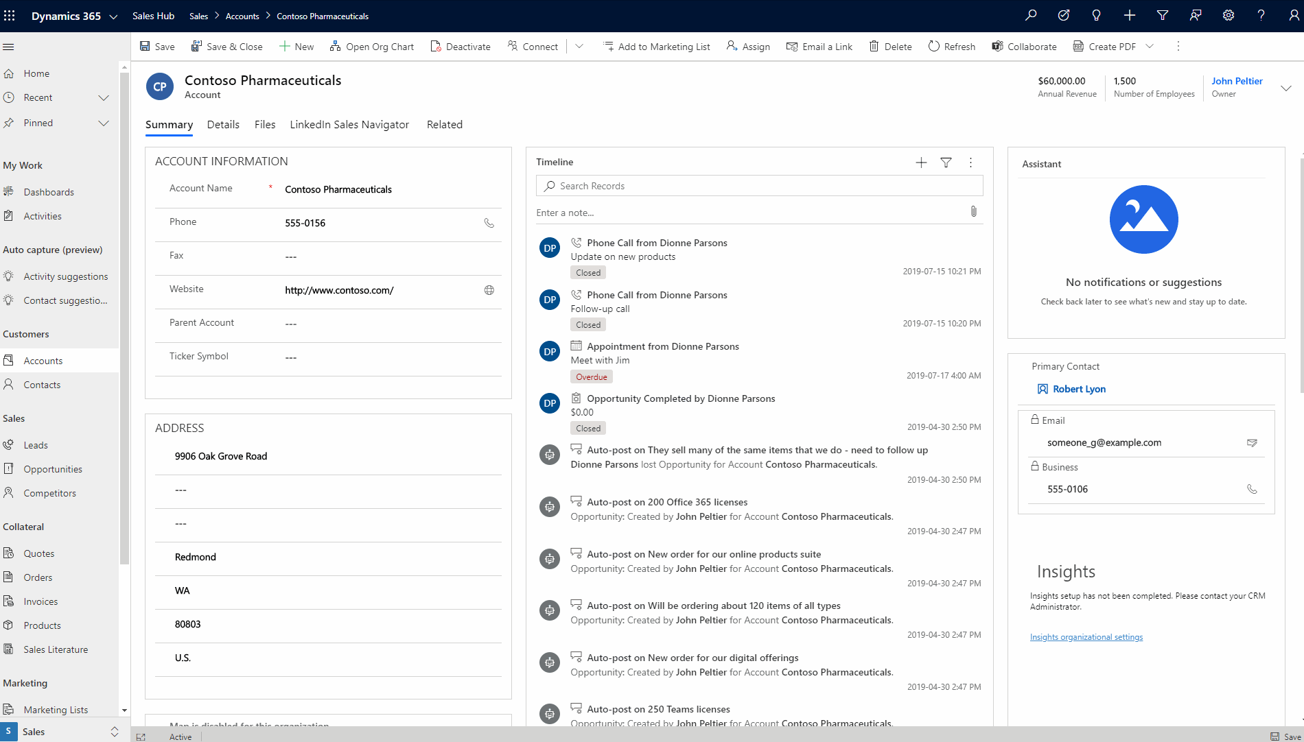 Image showing PDF document created based on sample account record being saved on SharePoint after user confirmation.