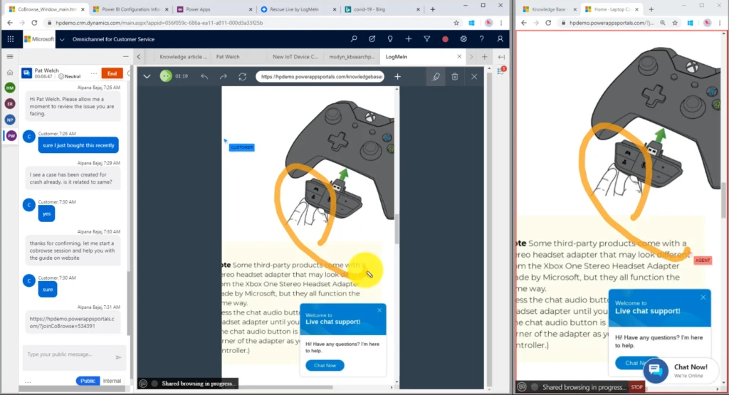 Agents now have the option to view an issue on a customer’s device through co-browse for screen sharing, or by accessing the device to commit a fix with remote assistance