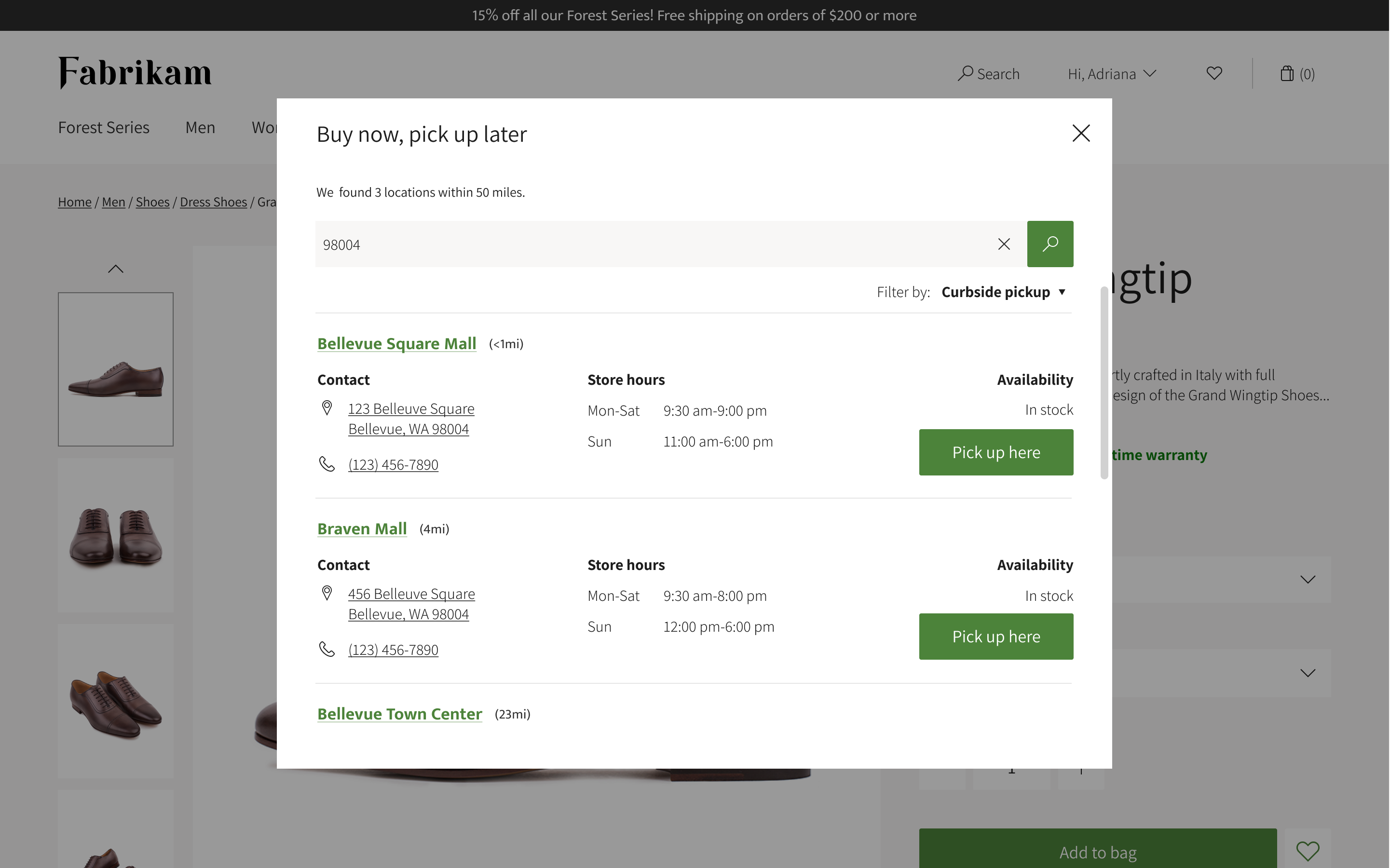 Organizations can configure multiple pickup modes of delivery that shoppers can choose from
