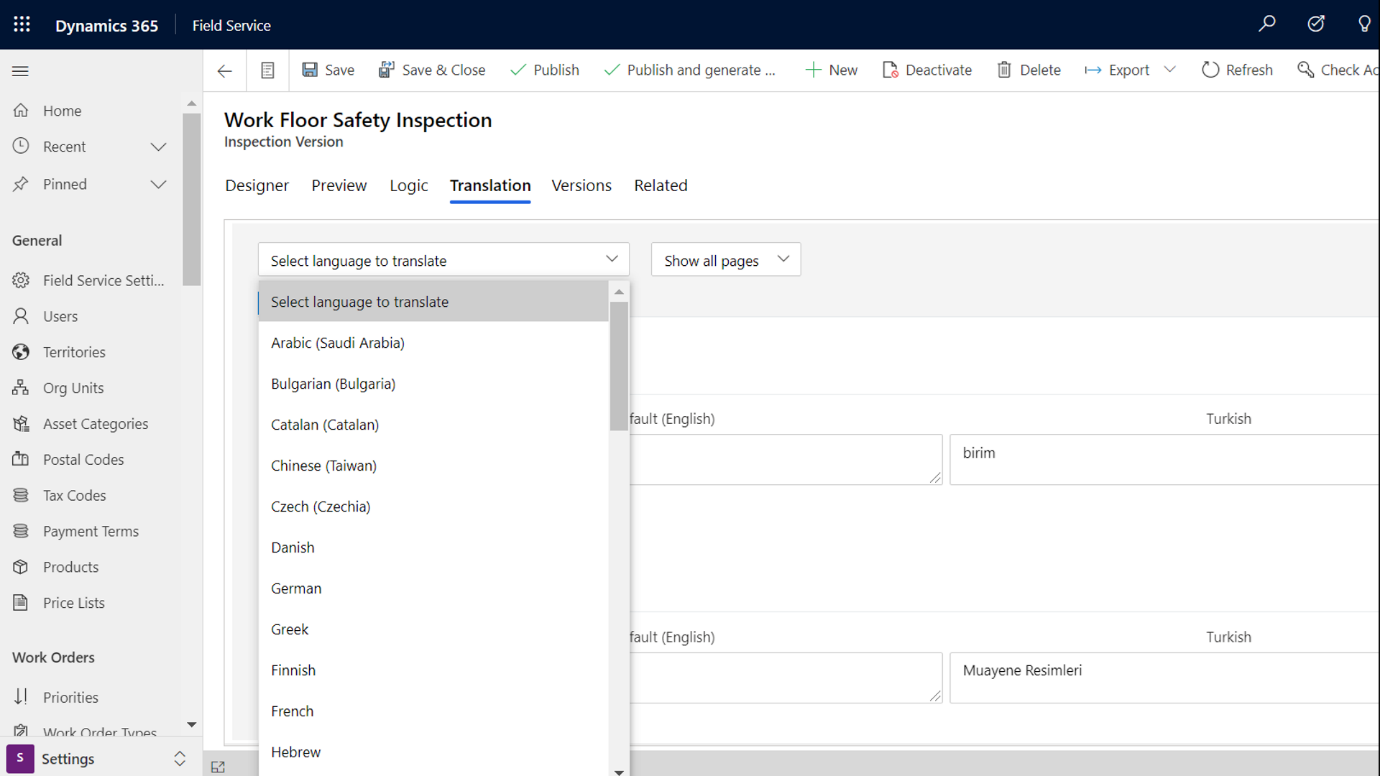 Inspections can be translated into multiple languages for the technician to view and complete in their specified language