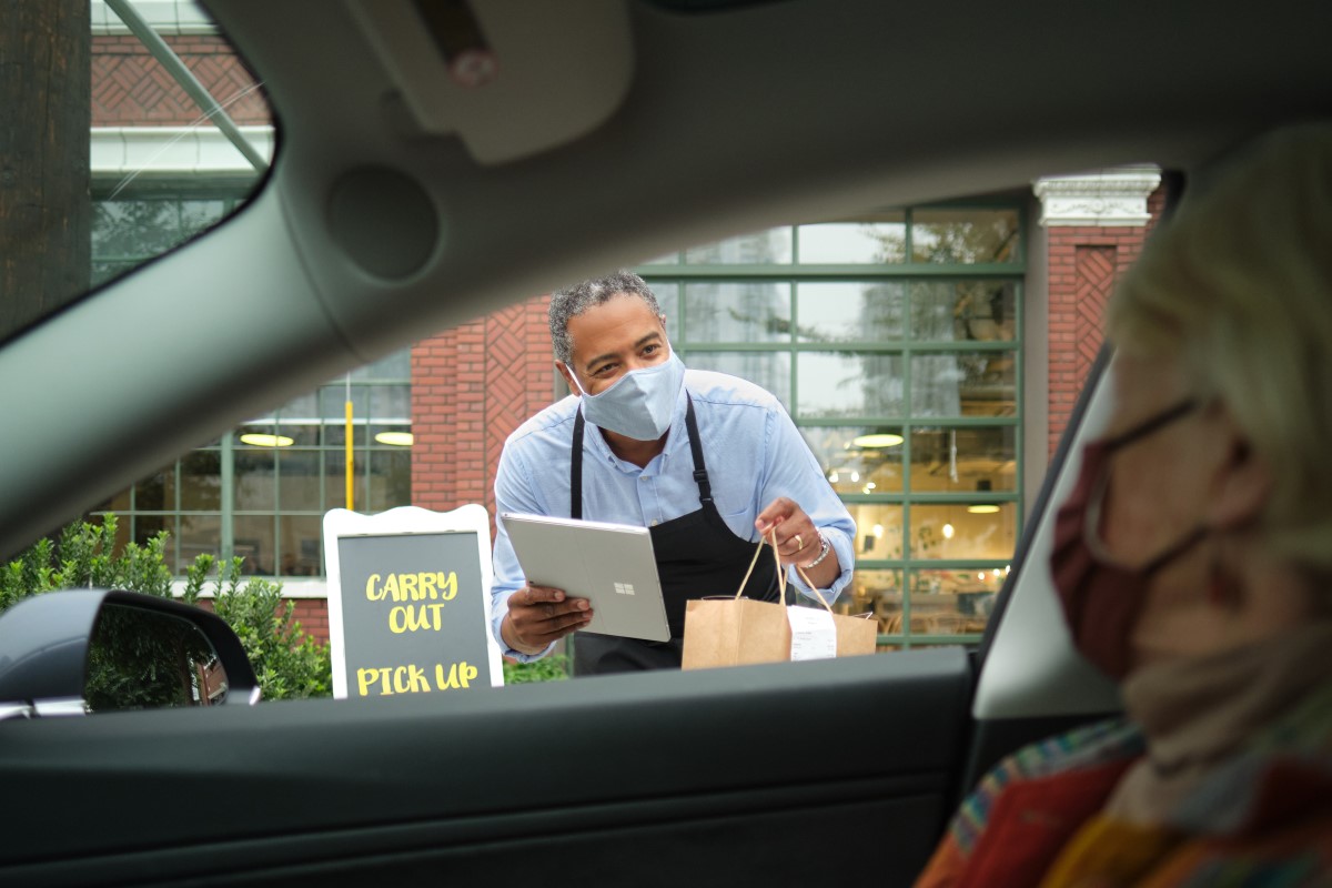 Curbside order pickup from a restaurant or coffee shop