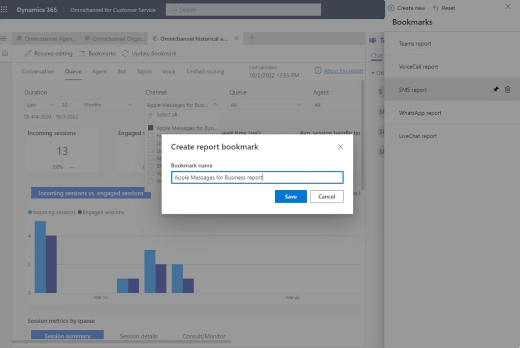 Screenshot of creating a dashboard bookmark to save personalized filters.