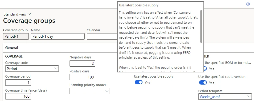 Screenshot of the Use latest possible supply option in Dynamics 365 Supply Chain Management make-to-order automation.