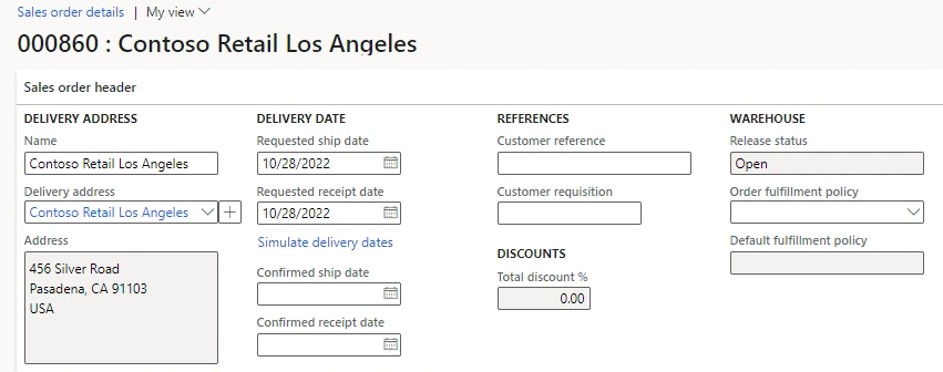 Screenshot of the order-specific fulfillment policy setting in Dynamics 365 Supply Chain Management make-to-order automation.