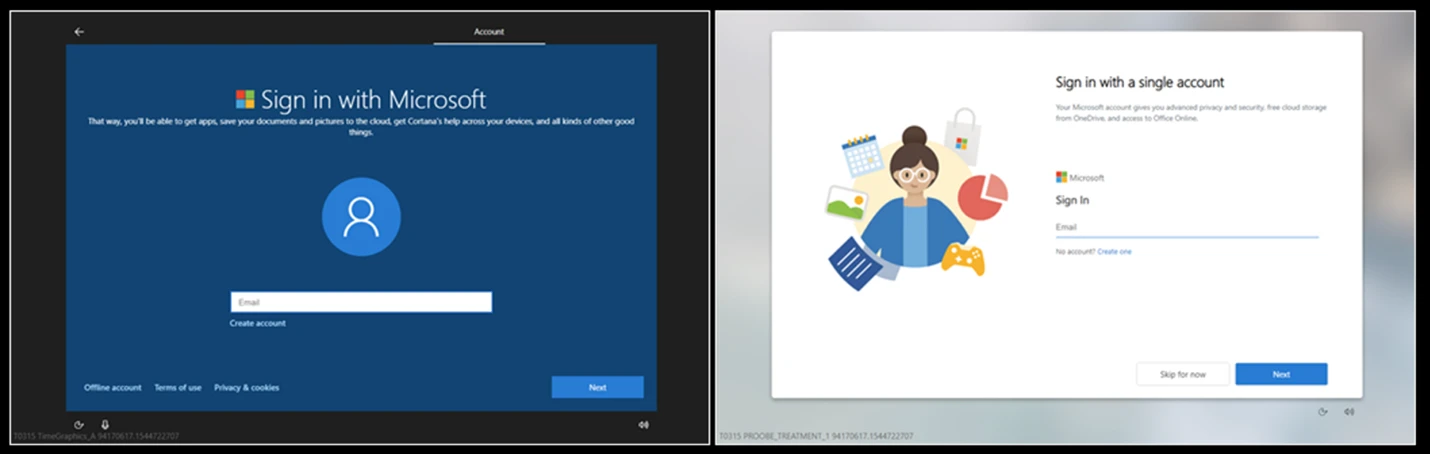 Two sign in screens, one simple and blue, the other one colorful and creative with a white background