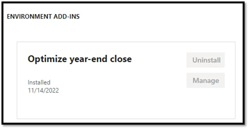 Screenshot of the Optimize year-end close service add-in.