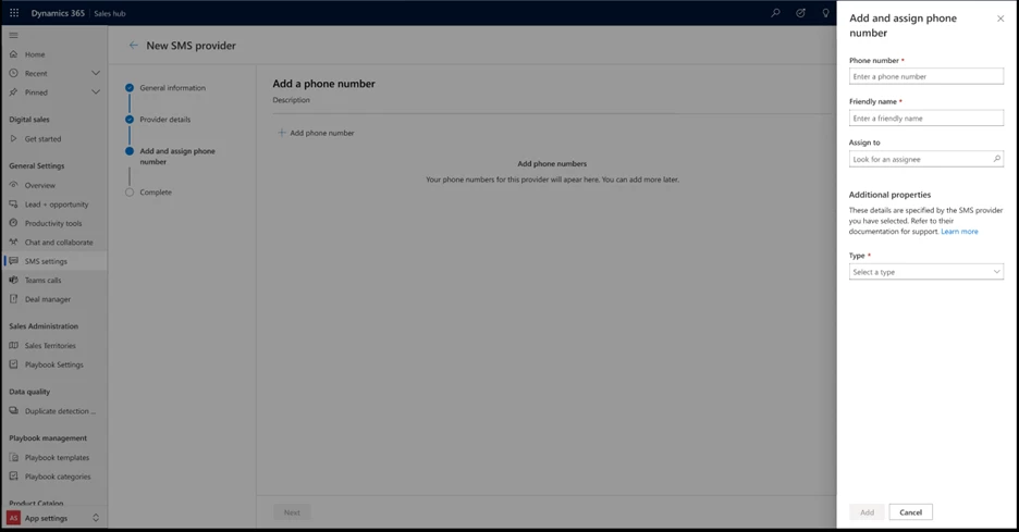 screenshot showing how to assign a phone number to a seller in the Dynamics 365 Sales application.