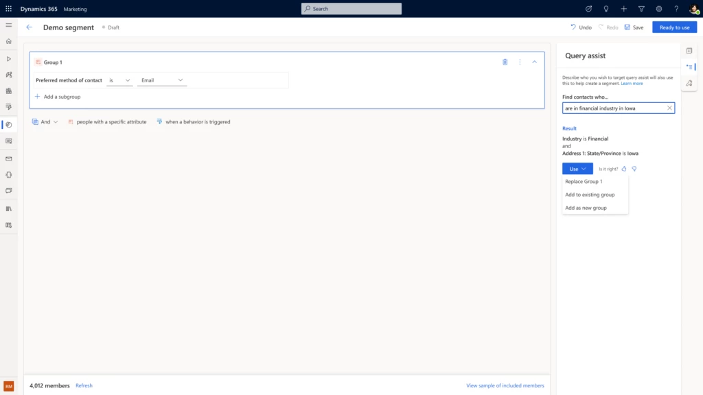 UI of query assist feature