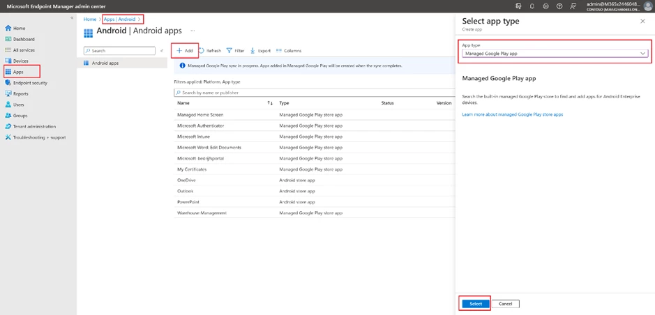 Warehouse Management app with Add button in the Apps