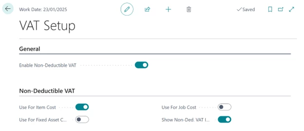 Screenshot of the page where admins can enable non-deductible VAT and configure additional features.