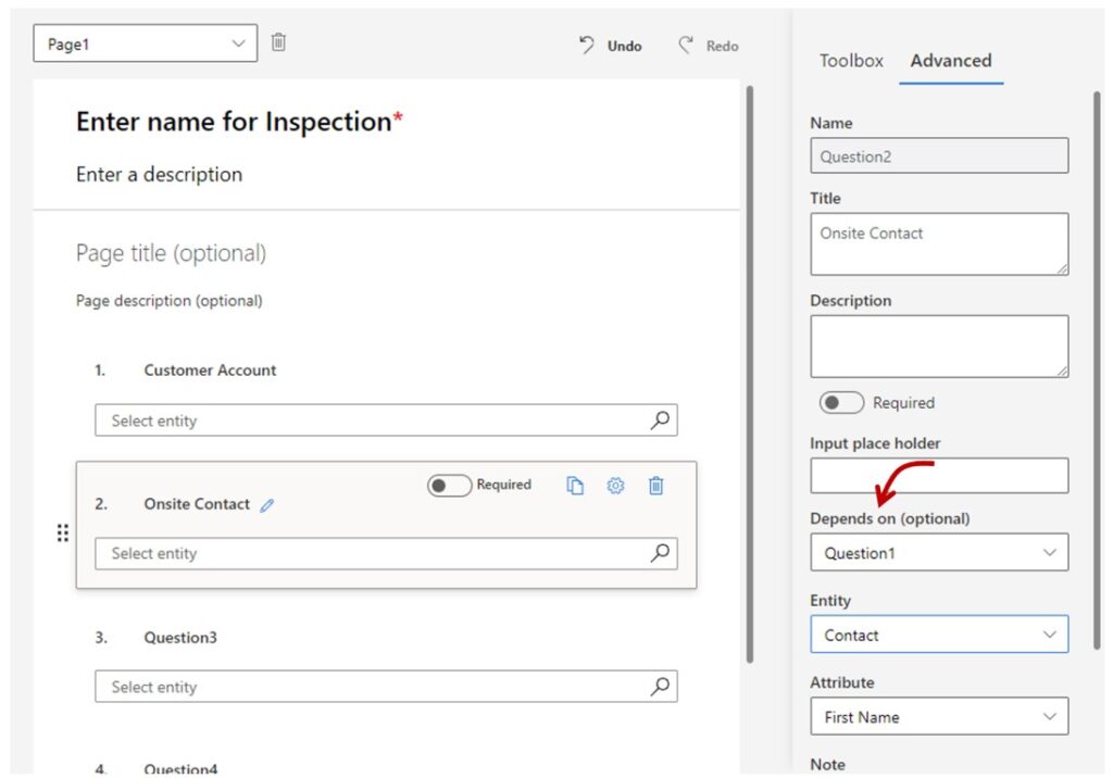 Inspection form layout for dependent lookups