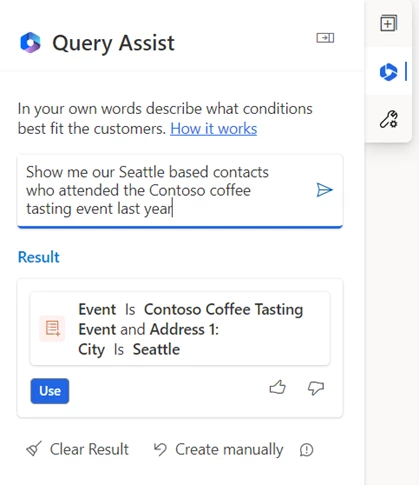 Zoomed-in screenshot on query assist panel showing natural language