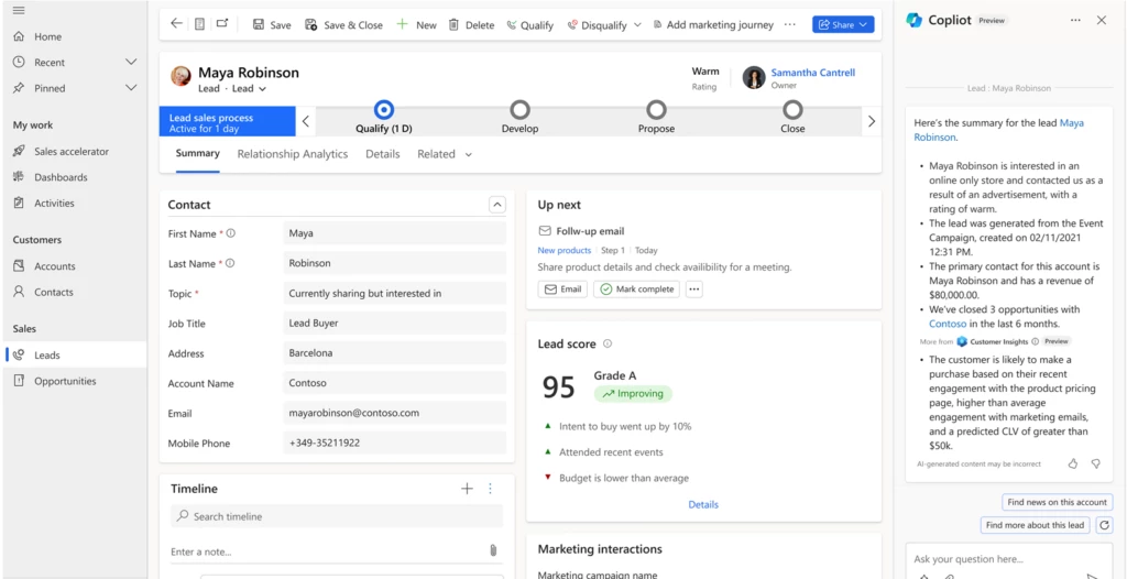 Increase seller productivity with lead profile summaries in Sales Copilot