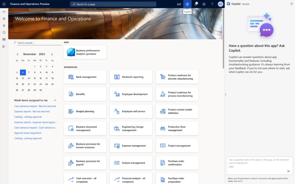 Copilot user experience in Dynamics 365 Supply Chain Management