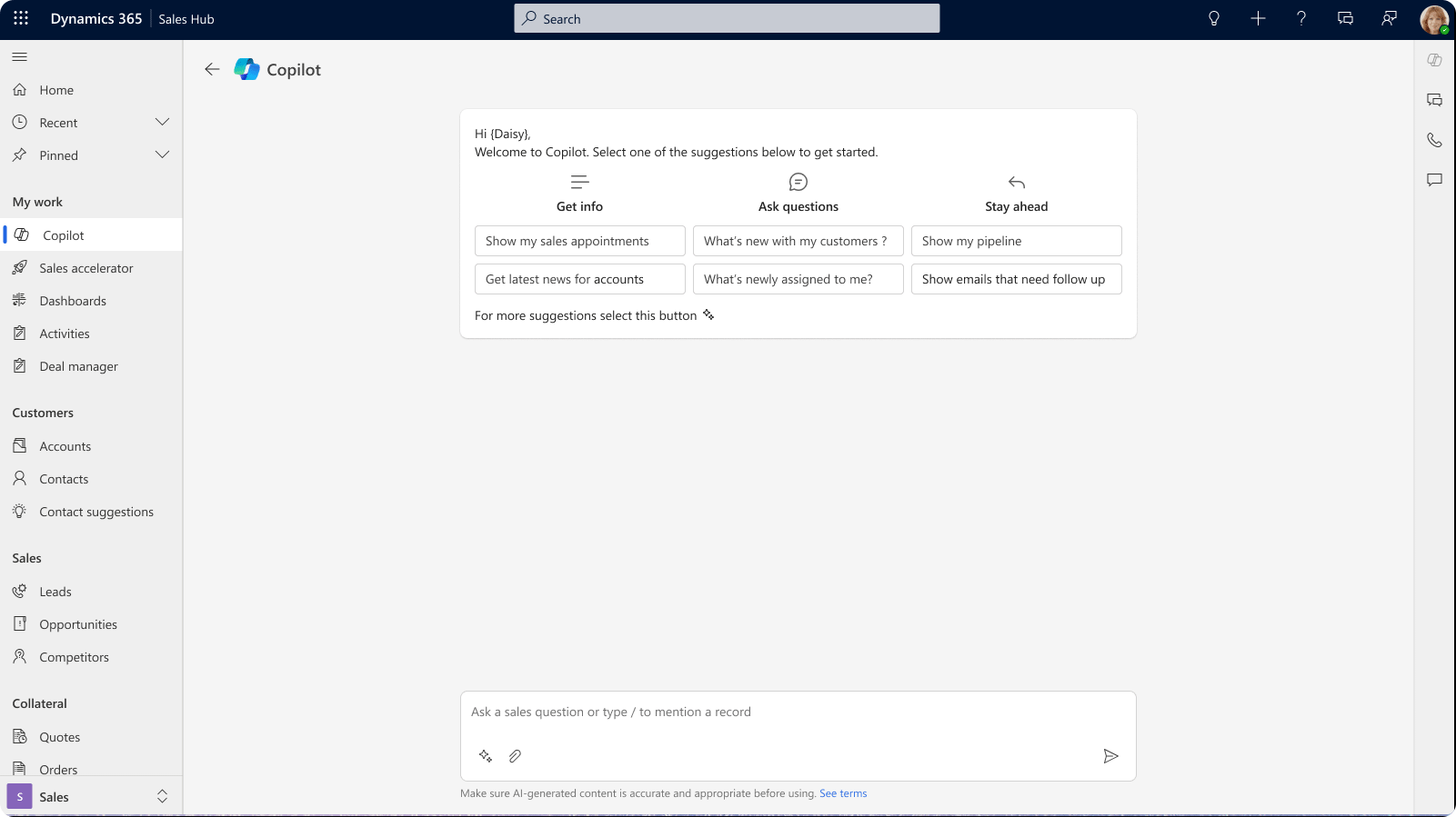 GIF depicting that sellers can use their own words to get contextual insights and recommendations for leads and opportunities.