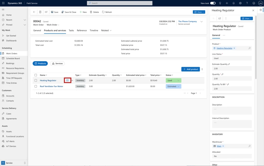 New work order side pane
