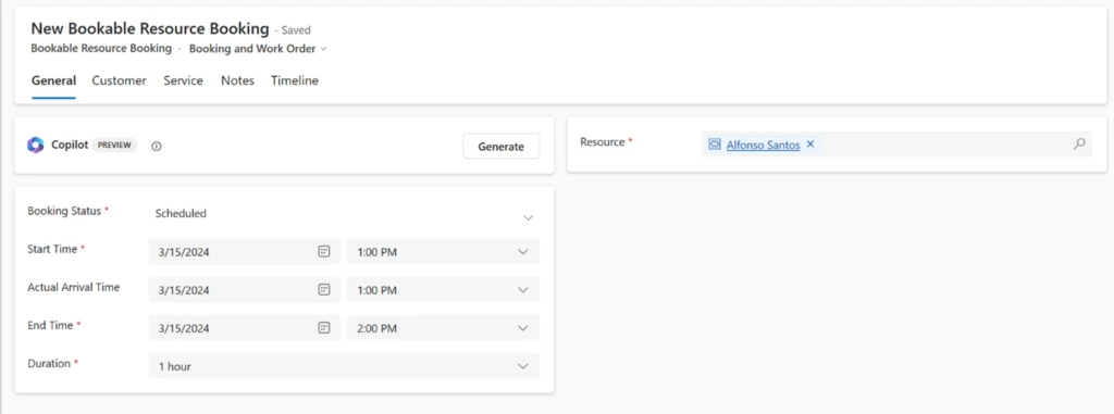 New Bookable resource booking