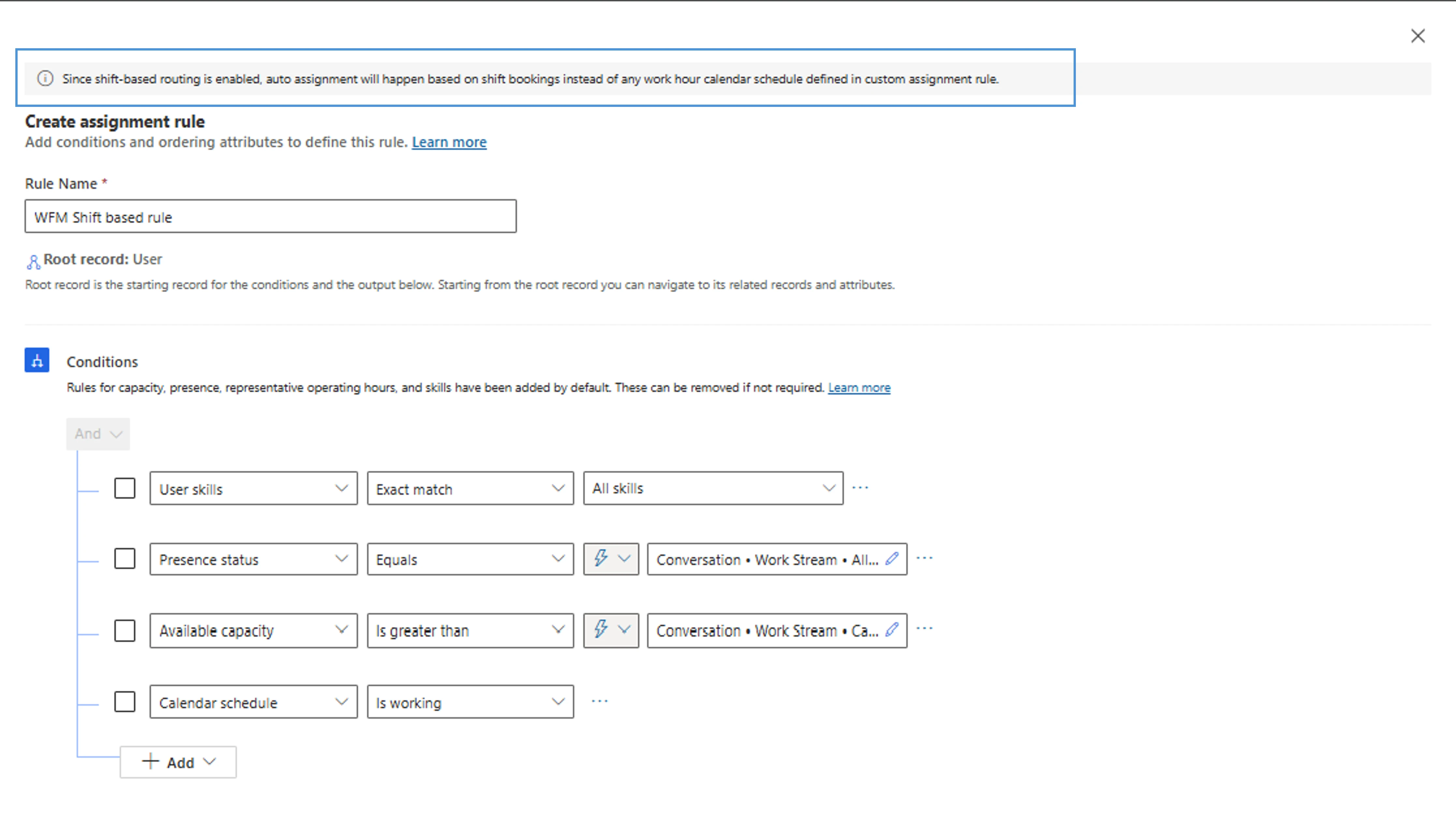 Unified routing in Dynamics 365 Customer Service workforce assignment rules