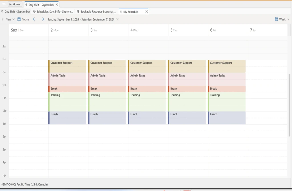 My Schedule calendar for service reps in Dynamics 365 Contact Center