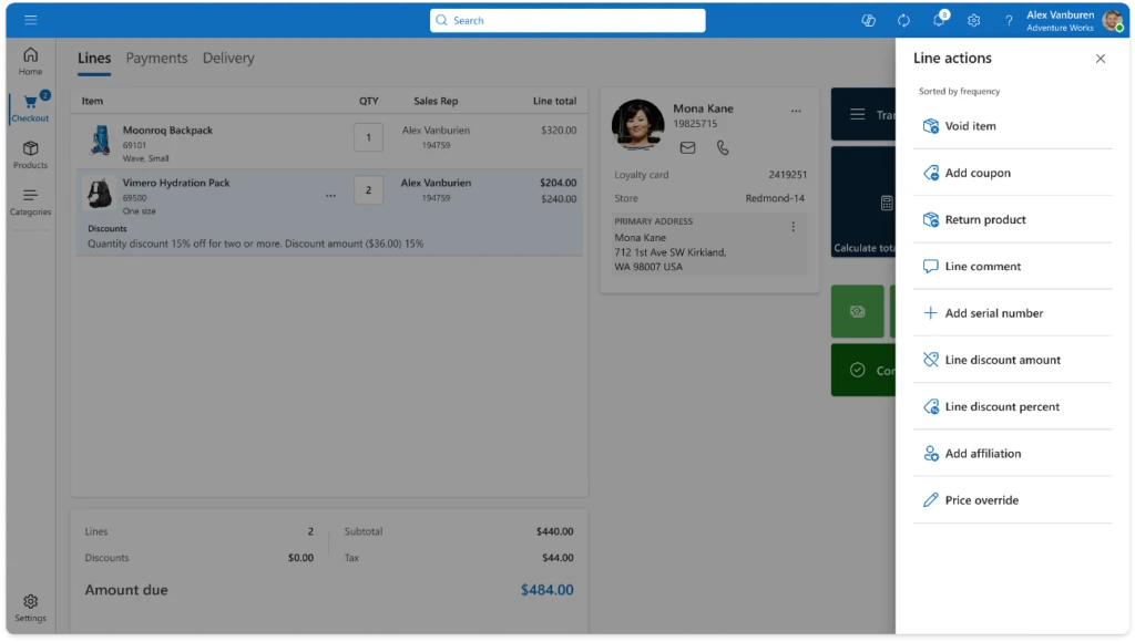A screenshot of Dynamics 365 Commerce POS
